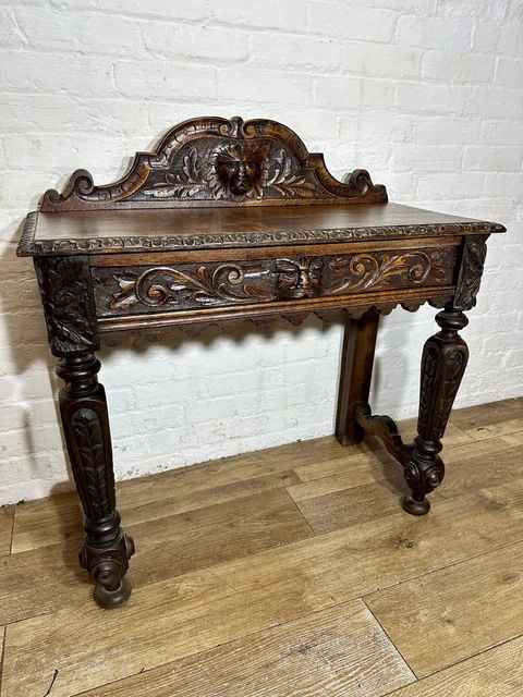 ANTIQUE VICTORIAN GREEN Man Carved Solid Oak Hall Table . Free Delivery ...