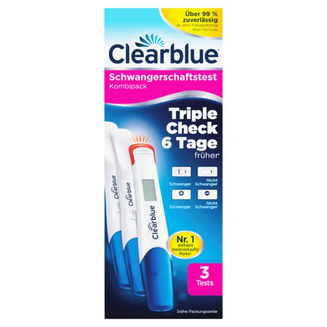 1x paquete combinado de prueba de embarazo Clearblue Triple Check Ultra Early