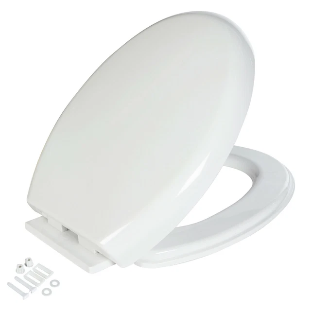 LUXURY SLOW SOFT Close White Oval Bathroom Toilet Seat With Bottom