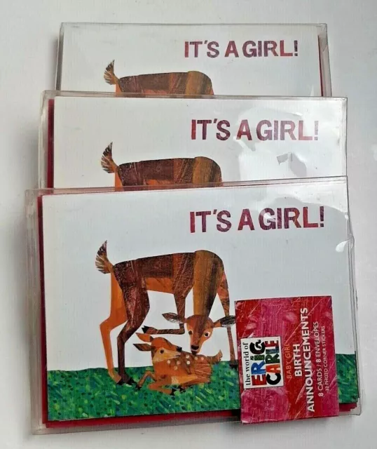 ERIC CARLE Birth Gender Reveal Its a Girl Illustrated Art Deer Fawn Lot of 24