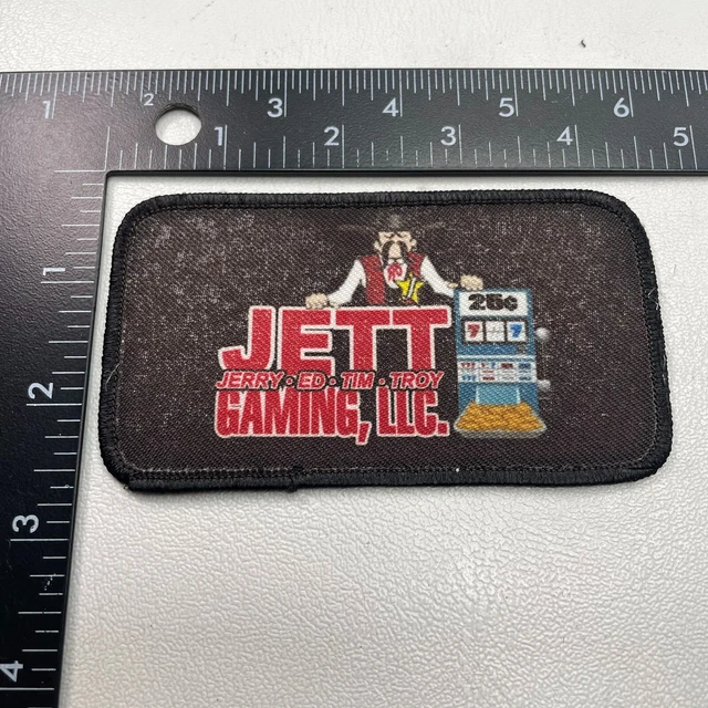 Vtg JETT (JERRY ED TIM TROY) JETT GAMING LLC Slot Machine Gambling Ad Patch 25YB
