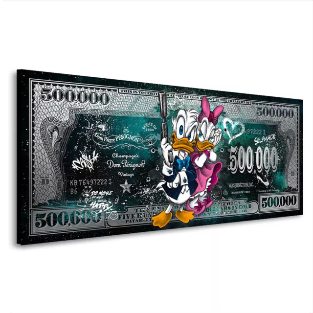 Leinwand Bild Donald Daisy Duck Dollar Comic Pop Art Motivation Wanddeko Büro