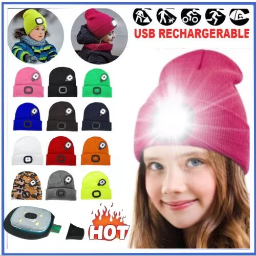 LED Knitted Beanie Hat Adults & Kids Knitted Hands Free Light Up Hats