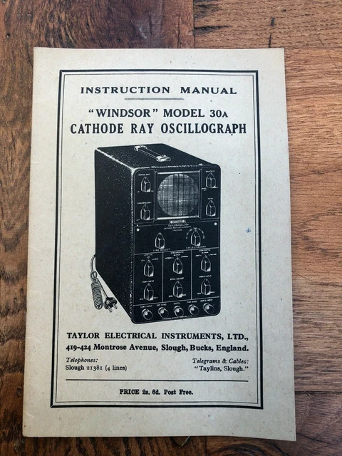 OLD INSTRUCTION MANUAL Windsor Model 30a Cathode Ray Oscillograph 
