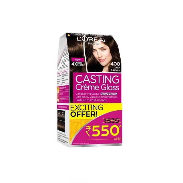 L'OREAL PARIS CASTING Creme Gloss Hair Color, 400 Dark Brown, 87.5g