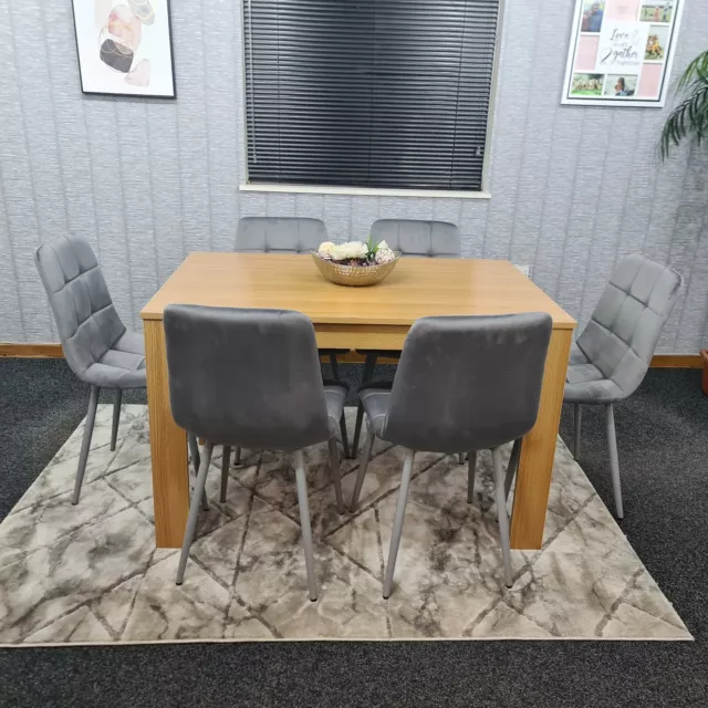 Dining Table Set Of 6 Oak Kitchen Dining Table and 6 Grey Tufted Velvet Chairs