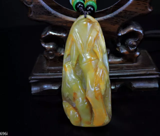 100% Natural Hand-carved Jade Pendant Jadeite Necklace bamboo 696i