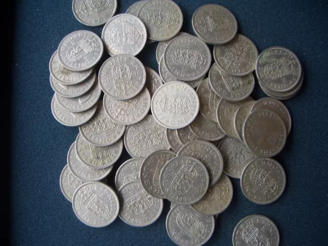 5 x SHILLINGS Coins, U.K. BRITISH 1/-  QUEEN ELIZABETH 11. ENGLISH  / SCOTTISH