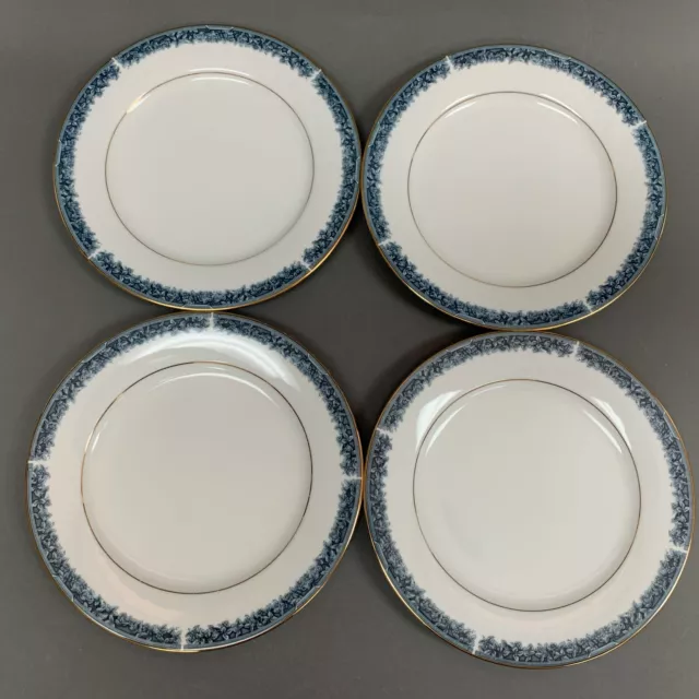 Noritake Legendary Edgerow Salad Plates Blue White Gold Trim 4078 Lot of 4