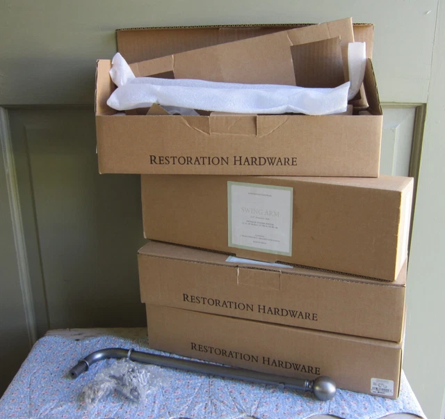 4 Restoration Hardware Swing Arm Curtain Rods Antique Silver Finish MIB