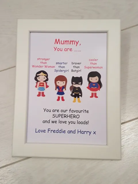 Personalised Superhero Mothers Day Photo Frame Print Gift Mum Nan Nanny Grandma
