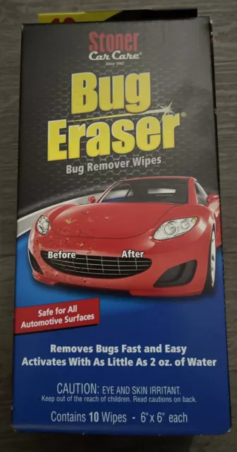 Stoner Bug Eraser Wipes 10-Count Car Exterior Wash Fast Safe Easy USA Made #130