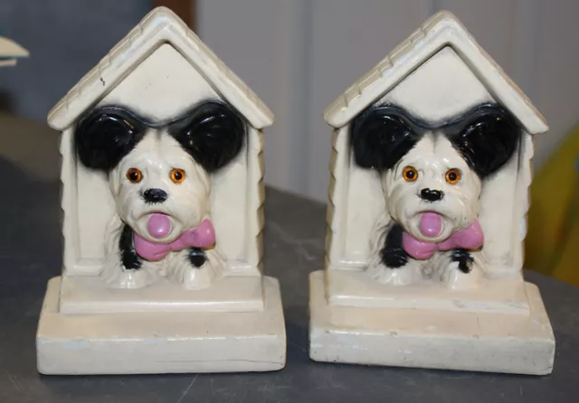 Vintage Chalk Ware Bookends Dog PUPPY SCOTTY SHITZU TERRIER STATUE COVENTRY WARE