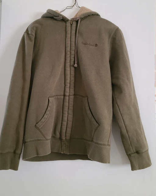 Timberland Men’s Sherpa Lined Full Zip Green Hoodie Logo Jacket Size M