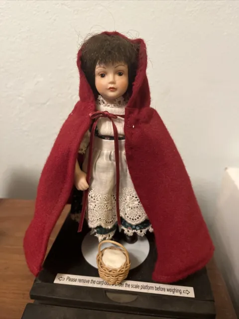 Vintage 1985 Avon Fairy Tale Porcelain RED RIDING HOOD Doll w/Stand & Basket