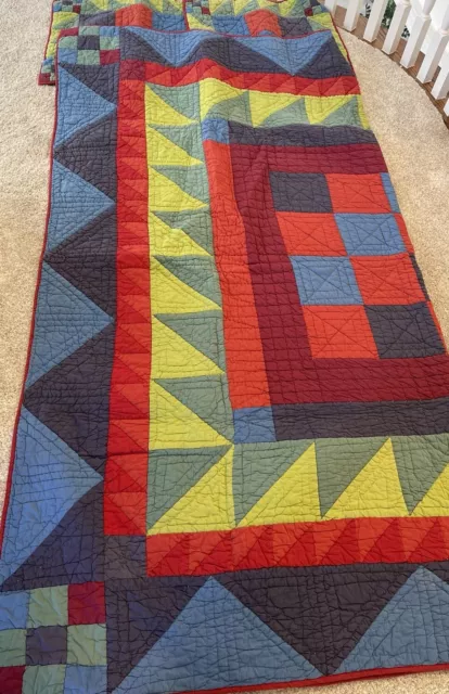 Pottery Barn Kids quilt. Patchwork. Blues Reds Greens. Full queen Size. 88 x 89”