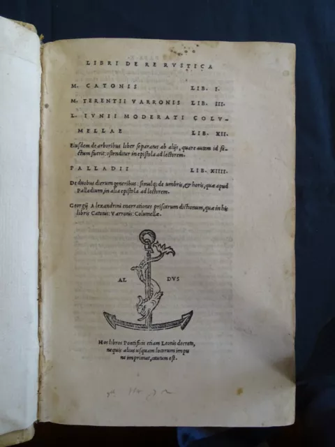 Postinkunabel von 1514, LIBRI DE RE RVSTICA, Druck Aldus, Venedig, Topzustand