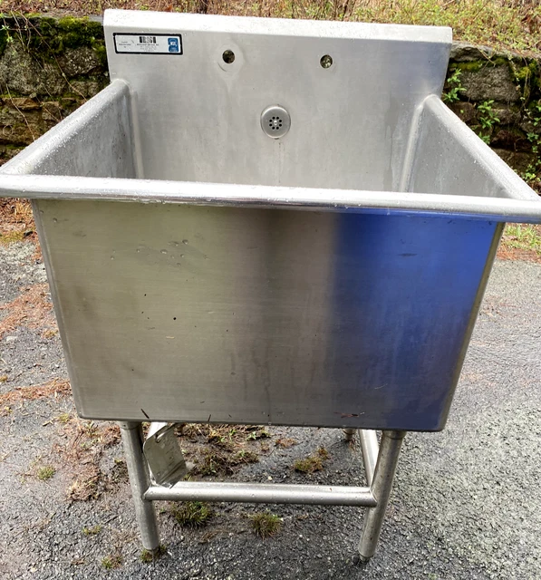 One Compartment Sink w Faucet+overflow 14 Gauge Heavy LIFETIME ALL STAINLESS