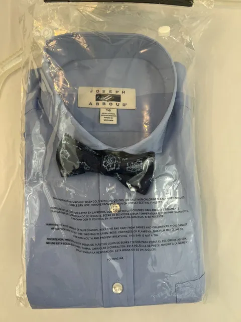 Joseph Abboud Boys Blue LS Dress Shirt and Floral Bow Tie Size 18 New In Package