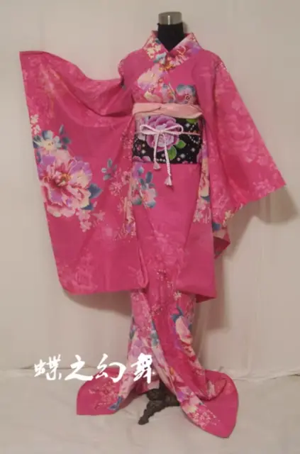 Japanese Traditional Floral Furisode Long Kimono Dress Cosplay Costume Women