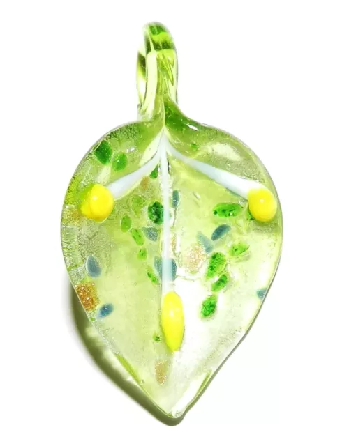 P2066 Green Silver-Foil & Sparkle 57mm Lily Flower Lampwork Glass Pendant