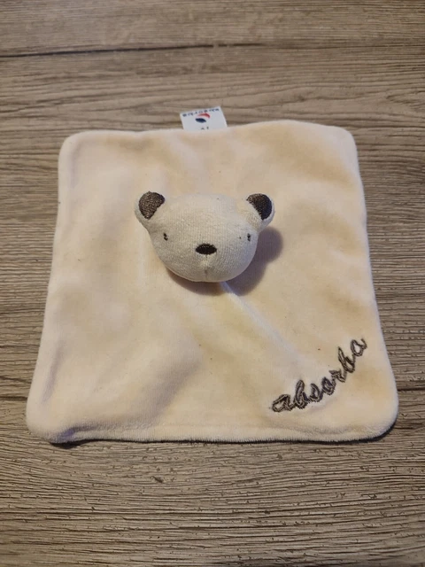 Doudou Plat Carre Absorba Ours Velours Creme Excellent Etat