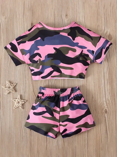 Tie Dye Casual Outfits Sets Kids Girls Tracksuits Crop T-shirt Top with Shorts 3