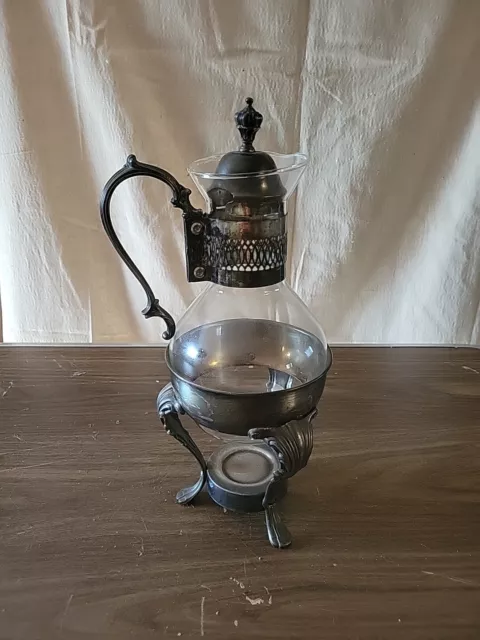 Vtg Silver Plated and Glass Coffee Tea Carafe Pot with Warmer Stand F.B. ROGERS