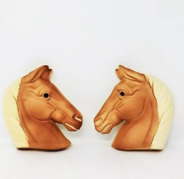 Miller Studio Set of Two Chalkware Horse Head Wall Hanging Plaques Vintage 1961