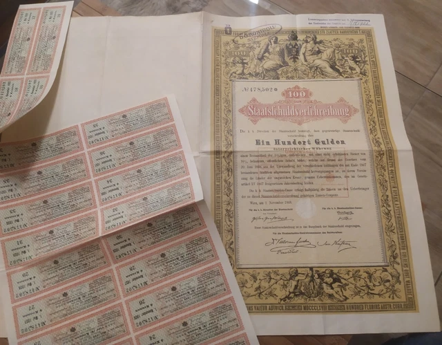 Austria 1868 Wien Government Staatsschuldverschreibung 100 Gulden Bond Revenue