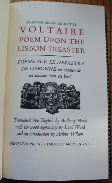 Poem Upon the Lisbon Disaster Voltaire French English Lynd Ward Engravings