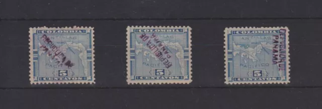 p3623 PANAMA 1903 Mint hinged 5c 1st Colon overprint varieties-diagonal,vertical