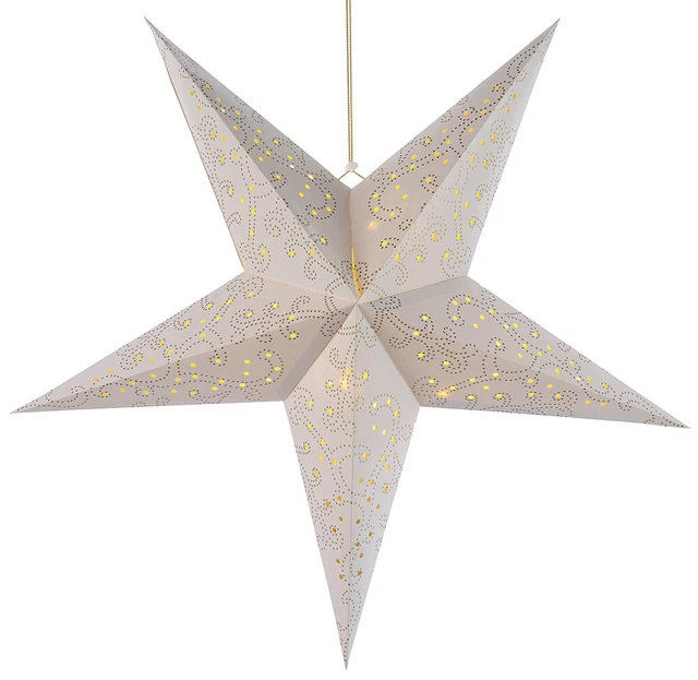 LED Papierstern Weiß Weihnachtsstern 3D Warmweiß Batteriebetrieben Timer 60cm