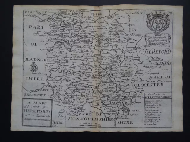 1716 BLOME / PALMER atlas map  HEREFORDSHIRE - MAPP of YE COUNTY of HEREFORD