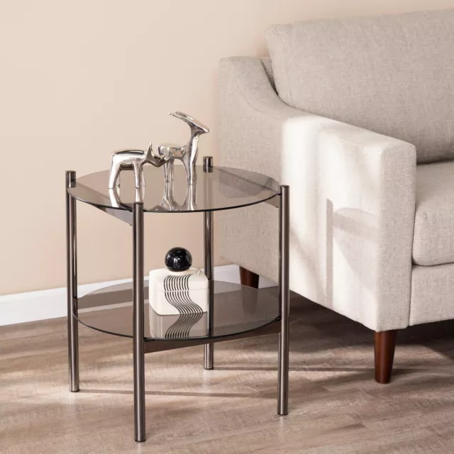 Glenwald Round End Side Table Bedside Table w/Glass Top Metal Frame Living Room