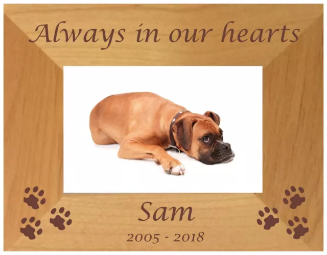 Personalised Always In Our Hearts Pet Cat Dog In Loving Memory Wood Photo Frame