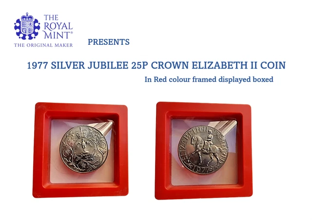 25p UK 1977 QUEEN Elizabeth II Royal Crown Boxed Silver 25p Coin Genuine ...