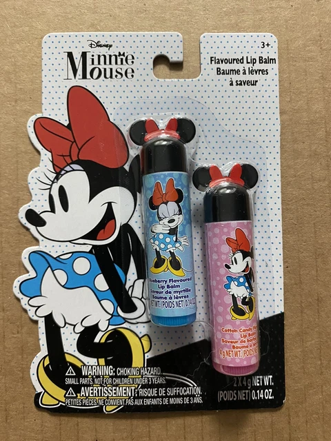 Disney Minnie Mouse Cotton Candy & Blueberry Flavored Lip Balm Tubes 0.14 Oz.