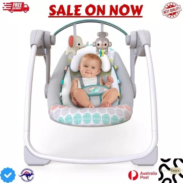 New Bright Starts Whimsical Wild Portable Swing Automatic Comforts Baby Smile