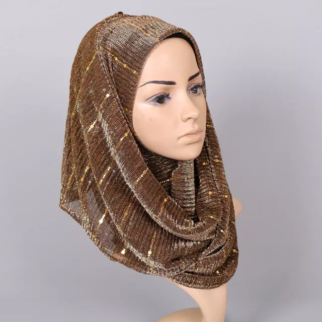 Fashion Muslim Women Shiny Hijab Scarf Thin Party Shawls Bandana Turban Headwear