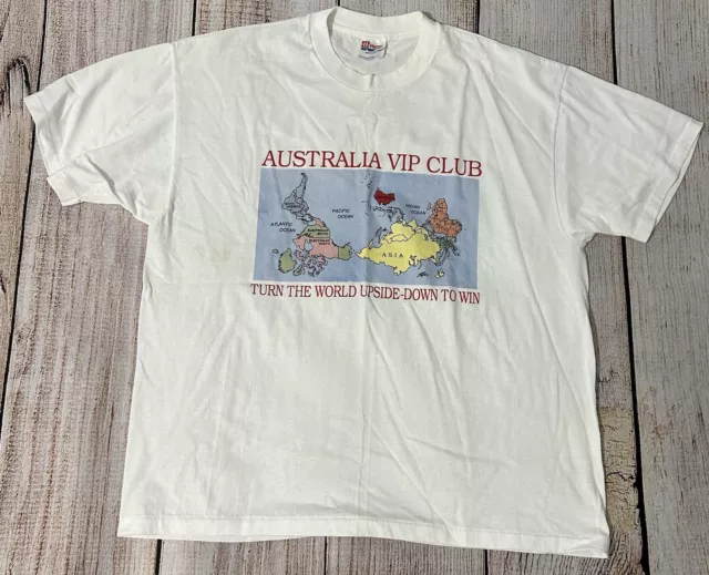 Vintage Australia VIP CLUB World Upside Down Map USA Adult Size XL