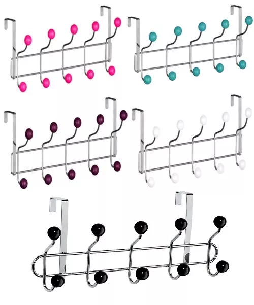 New Multi Coloured Chrome 10 Hooks Over Door Hat Coat Rack Hanger Hangers Clothe