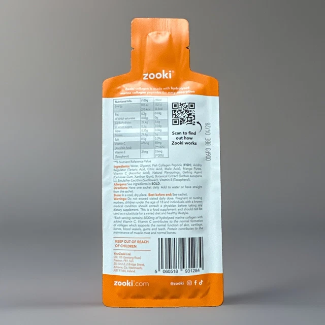 12 X 15ML Sachets Zooki Mango Peach Collagen Liquid Food Supplement BBE ...