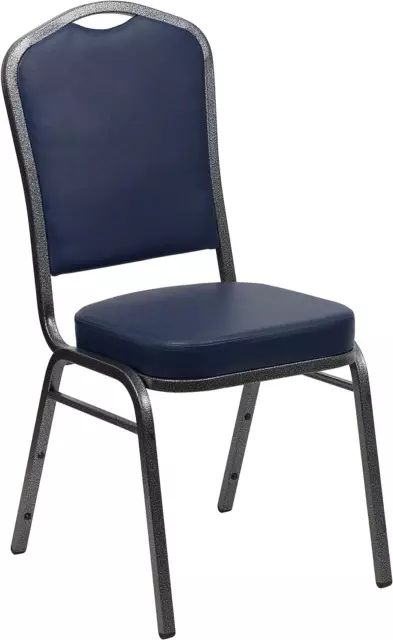 HERCULES Series Crown Back Stacking Banquet Chair in Navy Vinyl - Silver Vein Fr