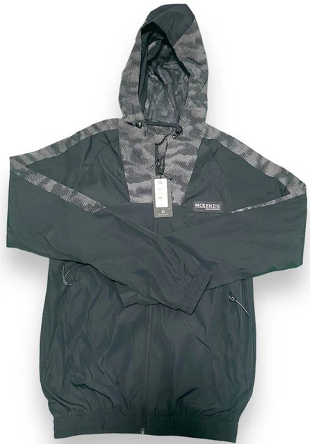 McKenzie Men’s New Chase Jacket - BLACK Camo - Reflective Hood & Arm - Size XS