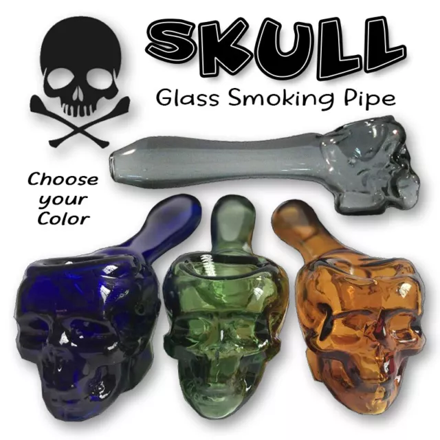 Nice 4" Thick Glass Skull Tobacco Pipe Smoking Bowl Choose Color Free Shipping