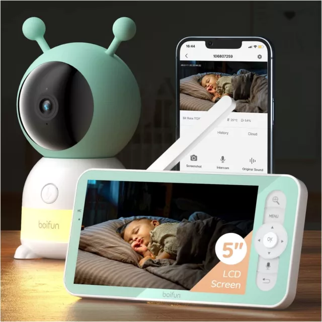 BOIFUN 5" Baby Monitor, 2K WiFi Baby Camera Via Screen and App Control ,PTZ