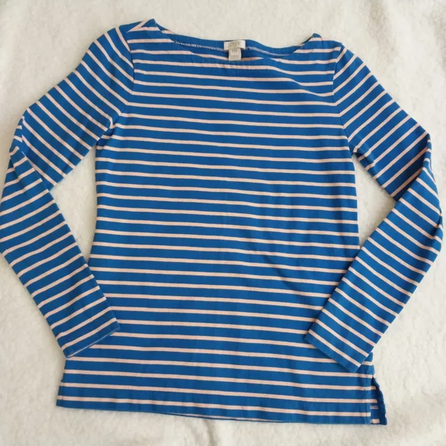 J. CREW Women's Top Sz XXS Blue & Peach Striped Long Sleeve Boat Neck Shirt