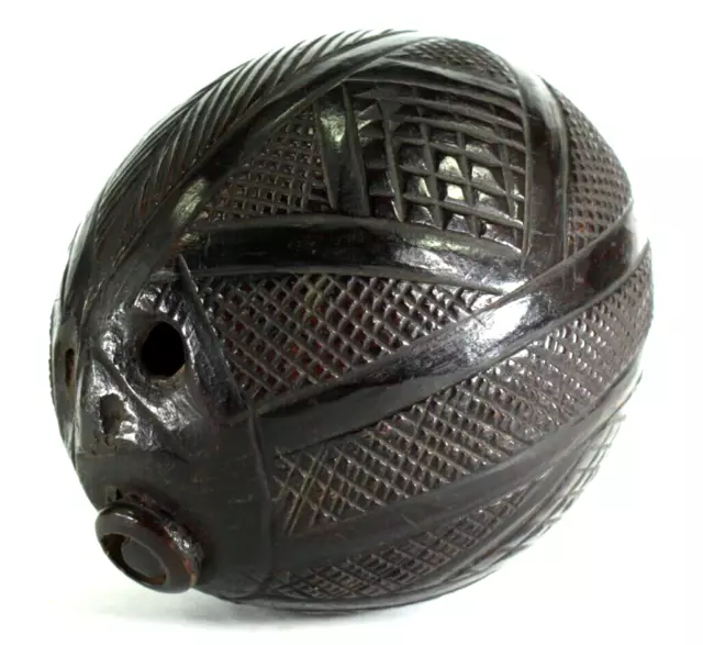 = Antique ea. 1800's Folk Art Carved Coconut Shell Vessel, Maritime Sailor's Art