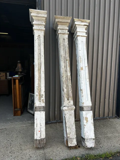 3 - c1870 vintage Victorian square fluted porch piers 9’ tall x 8” sq shaft 16”